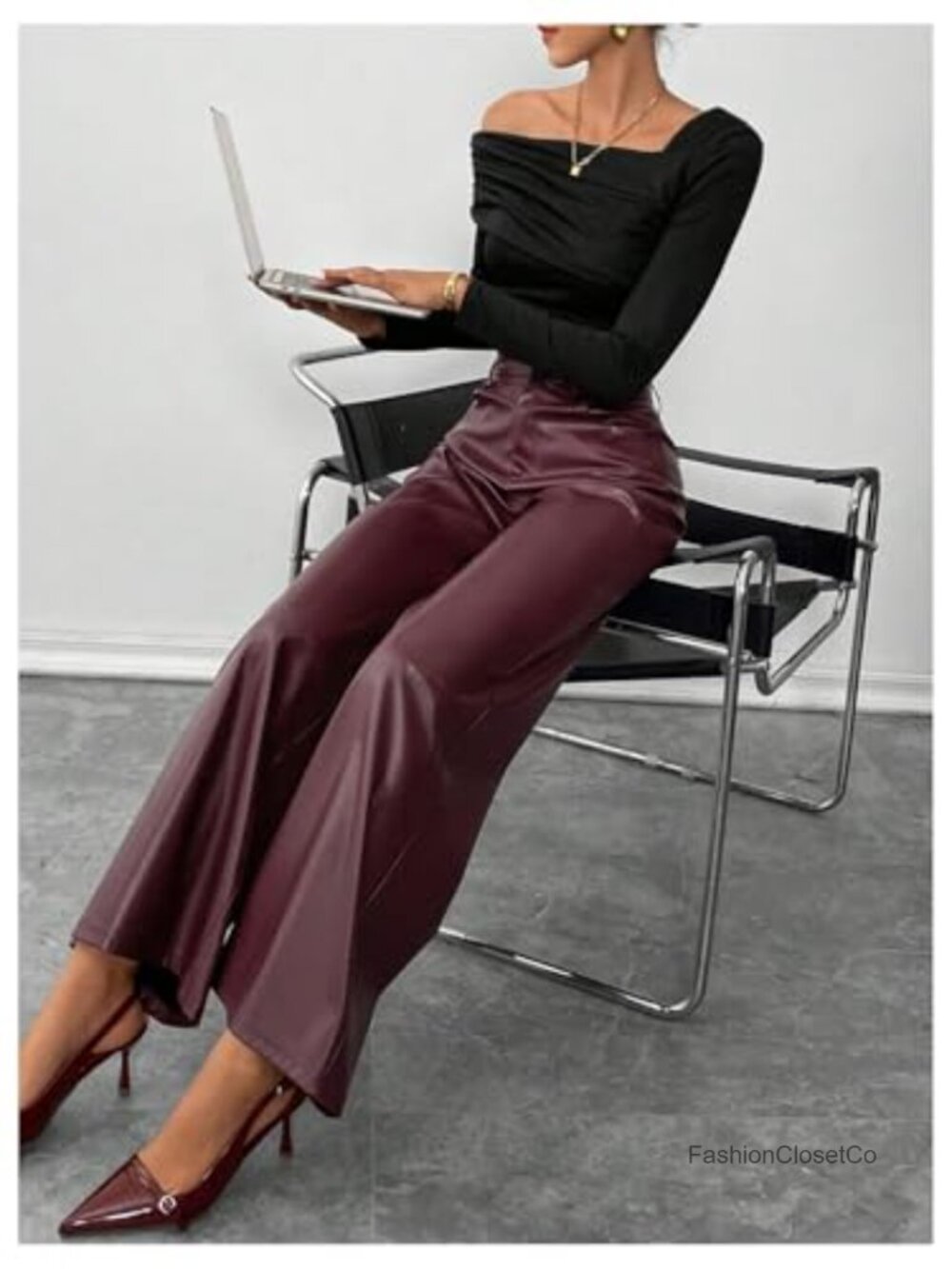 Faux Leather High Waist Wide Leg Pants - Picture 4 of 4